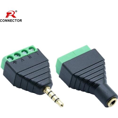 4pcs AV Terminals, 4 poles 3.5mm male plug & 3.5mm female Jack AV Balun Connector, Gold plated