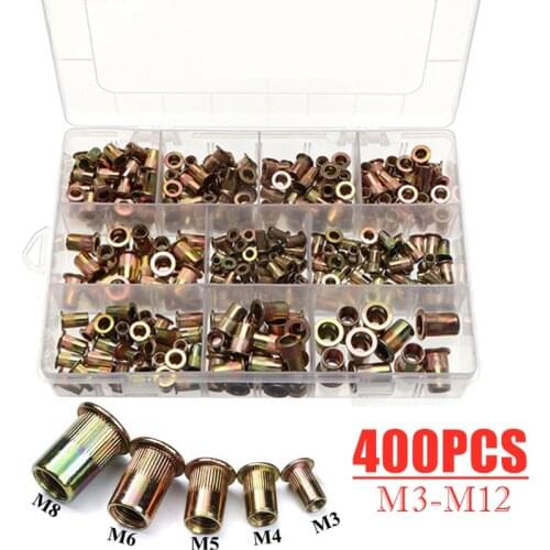 400Pcs Assorted Carbon Steel Rivet Nuts Carbon Steel M3 M4 M5 M6 M8 Flat Head Rivet Nuts