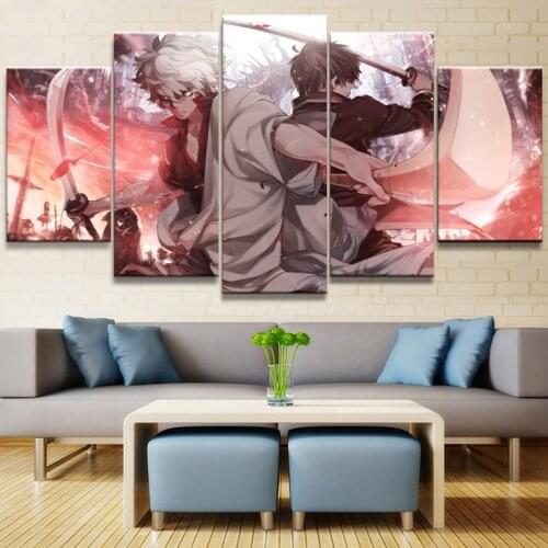 5 Pieces Gintama Wall Art Japanese Anime Modular Poster Paintings On Canvas Prints Pictures Living Room Home Decor