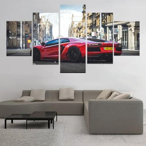 Home Decor 5 Pieces Lamborghiny Sports Car Wall Art Canvas View Painting Print Posters Modular Picture Cuadros For Bedroom Decor