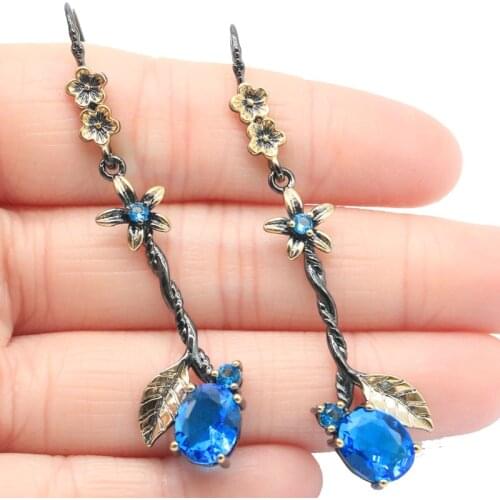 39x11mm Neo-Gothic Created Green Tsavorite Garnet Blue Sapphire Red Ruby Women Street Fashion Cool Black Gold Silver Earrings