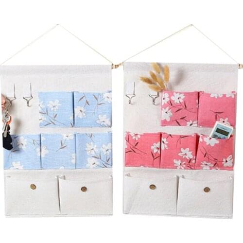 7 Pockets Cotton Linen Wall Hanging Storage Door Pouch Bedroom Home Storage Pocket Home Decor Hanging Bag