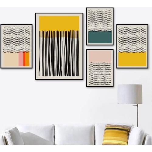 Abstract Color Line Wall Art Canvas Painting Geometric Yellow Green Pink Poster And Print Minimalist Picture Gallery Home Decor