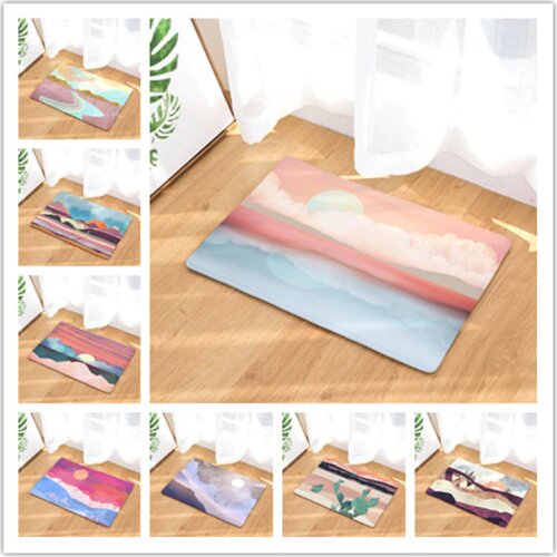 Watercolor Sun Landscape Painting Series Non Slip Shower Mat Bathroom Carpet Bath Mat Rugs Home Decoration Floor Mat Kitchen Mat