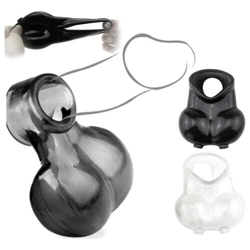 BDSM Elastic Silicone Scrotum Bondage Sleeve Testis Ball Stretcher Penis Erection Lock Sperm Male Chastity Cock Cage Sex Product