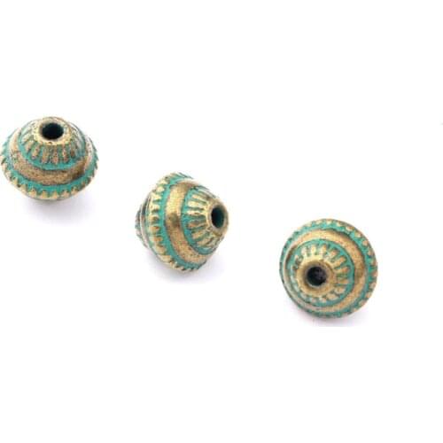 25pcs patina verdigris charms carved pattern round slider beads spacer for bracelet necklace charms jewelry making findings