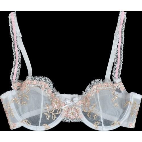 YANDW New sexy women bra floral lace embroidery transparent ultra thin 70 75 80 85 90 95 100 A B C D E F EU US UK Size Standard