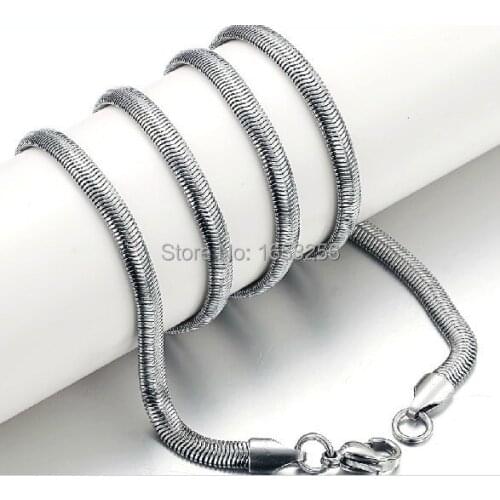 New Fashion Jewelry 6mm 22'' Flat Snake Chain Necklace Stainless Steel For Women Mens Gifts