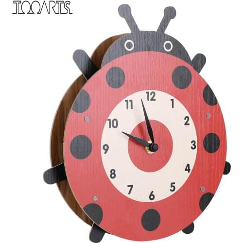 Tooarts Cartoon Animal Clock, Swinging Ladybug Clock, MDF Wooden Wall Clock, Clock for Kids Room Living Room, Home Decor