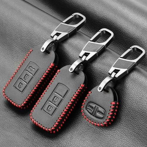 Black Leather Car Key Cover Case For Mitsubishi Outlander 2014 Pajero Delica Key Holder Remote Control Case For Keychain Alarm