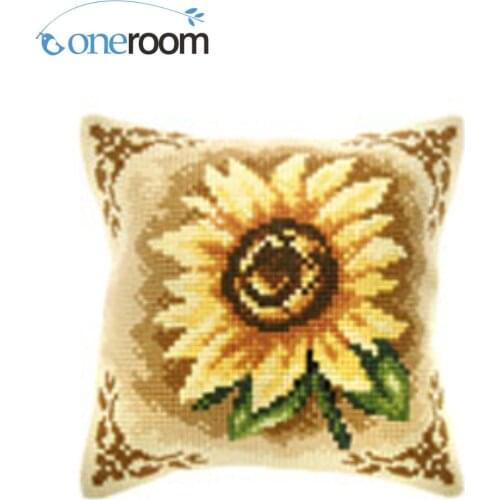 CX0180 Sunflower Acrylic Yarn Embroidery Pillow Tapestry Cushion Front Cross Stitch Pillowcase DIY needlework