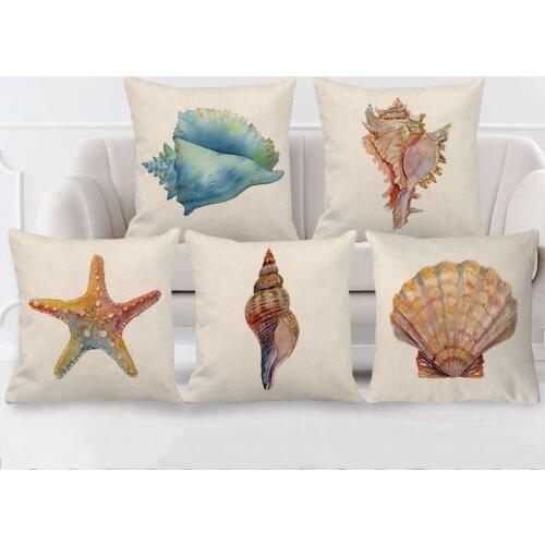 Decorative Ocean Style Pillow Case, Linen Cotton Square Conch/Shell/Starfish Throw Pillow Covers for Sofa Bedroom Car Home Decor