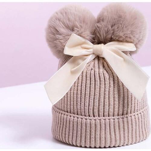 Baby Stuff Double Pompom Hat Winter Knitted Kids Baby Girl Hat Warm Thicker Children Infant Beanie Cap Bonnet Casquette Enfant
