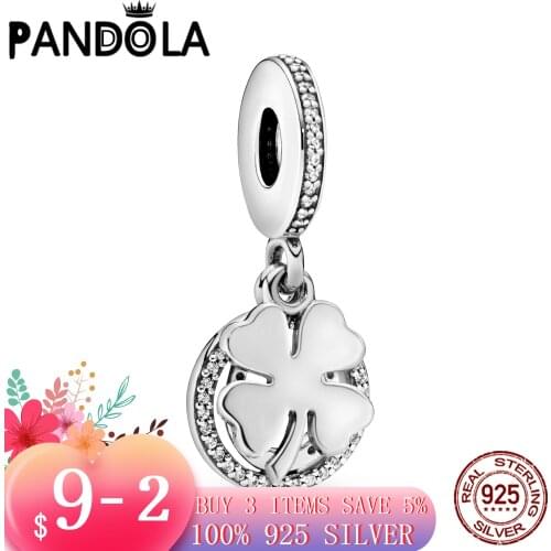 Hot 100% 925 Sterling SILVER charms Lucky Four-Leaf Clover Dangle Charm fit Original Pandora Bracelet silver 925 jewelry