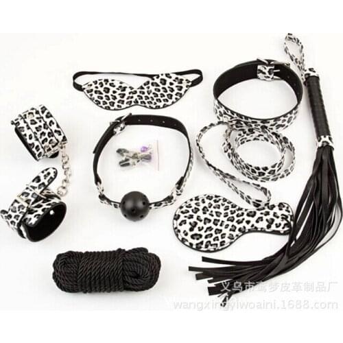 Adult Games 8pcs Leather Set Collar Mouth Gag Ball Handcuff BDSM Nipple Clamps Clips Couple Sex Accessories Flirting Love ST177