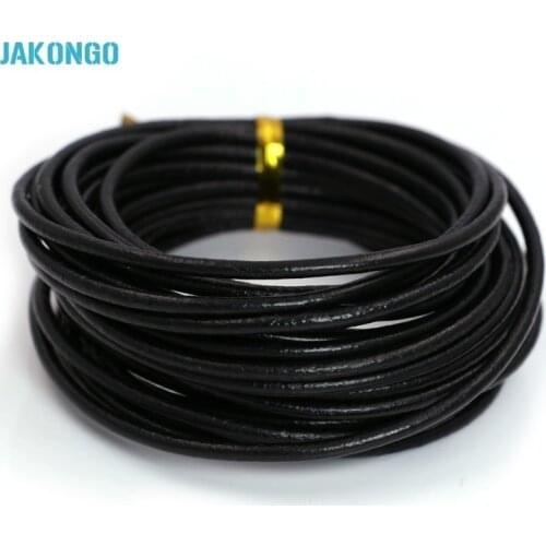 JAKONGO Black Genuine Leather Rope Cords fit Making European Bracelet Necklace Jewelry Making DIY Handmade Craft 2.5mm