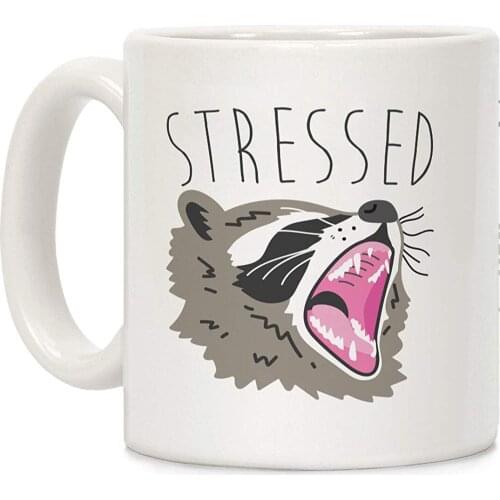 Stressed Raccoon White 11 Ounce Ceramic Coffee Mug