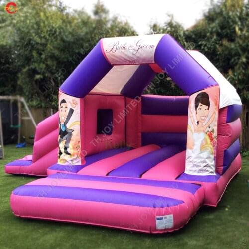 Commercial Inflatable Pink Bouncy Castle with Slide for sale with blower