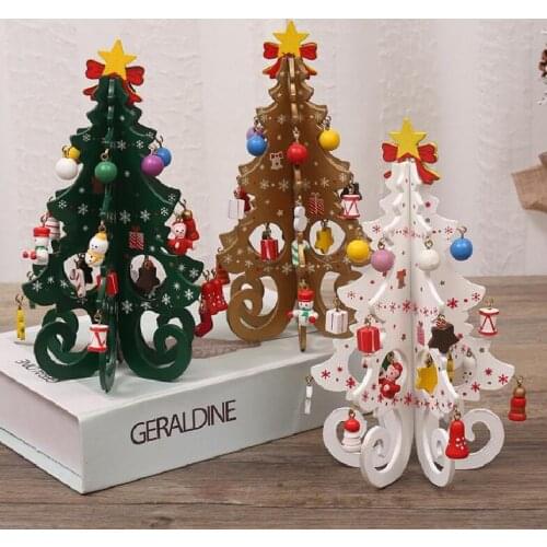 Creative Christmas gifts wooden Christmas tree decorations window props six pieces of tree ribbon pendant Christmas decoration