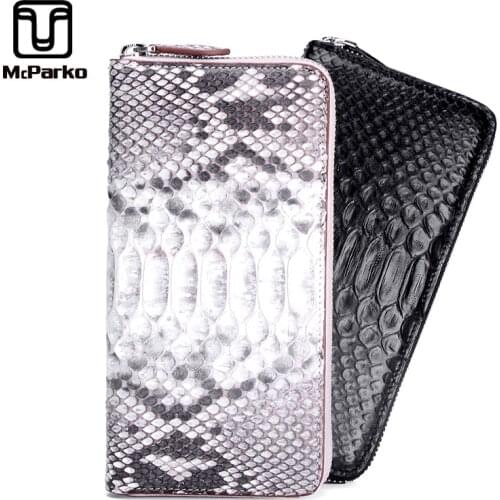 McParko Clutch Wallet Female Luxury Snakeskin Women Wallet Genuine Leather Python Card Holder Wallet Black Phone Purse For Men