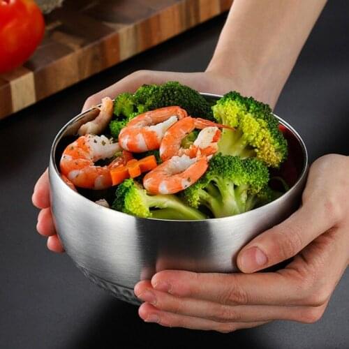 Stainless Steel Double Insulated Soup Bowl Heat Insulation Anti-Scalding Bowl Rice Fruit Salad Bowls Home Kitchen Dinnerware