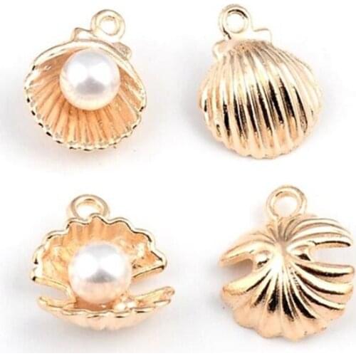 Fashion Alloy Shell with Imitation Pearl Charm pendant for diy handmade Jewelery Findings 10pcs y1227