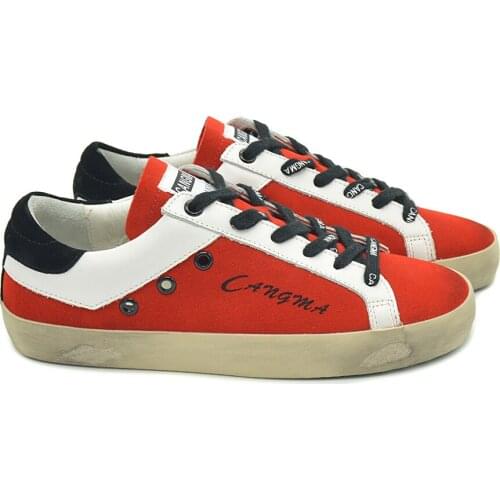 CANGMA Luxury Brand Original Designer Casual Shoes Red Cow Suede Sneakers for s Man Vintage Vulcanized Shoes