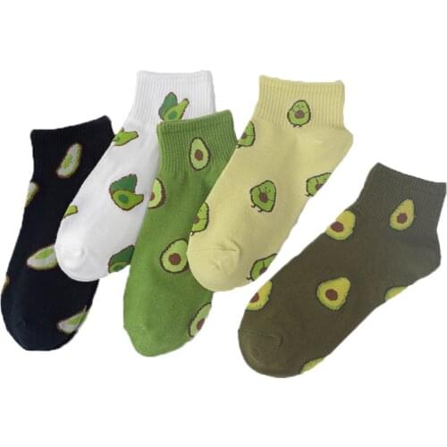 5 Pairs Spring Summer Ankle Socks Avocado Strawberry Embroidery Breathable Cotton Socks WomenFunny Sock Harajuku School Girl