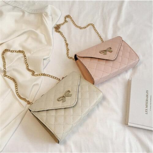 New Fashion Women Shoulder Bag PU Leather Flap Cover Lingge Envelope Crossbody Messenger Bow Handbag Purse Small
