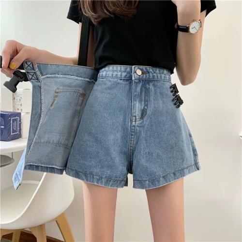 Large size womens 2021 new womens summer skirt pear-shaped high-waisted loose-fitting thin denim shorts demin