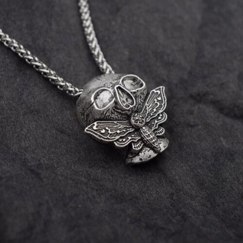 Big Skull And Dead Moth Head Insect Jewellery Butterfly Pendant Necklace
