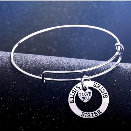 Hollow Round I Love You Sister Bangle Love Heart Chain Bracelet Jewelry Family Best Friends Bracelet Women BFF Gift Party Bijoux