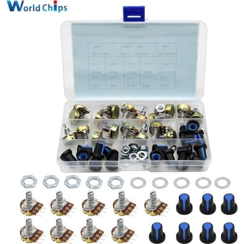 WH148 Potentiometer 1K 5K 10K 20K 50K 100K 250K 500K 1M Ohm Linear Taper Rotary Potentiometer Resistor 3Pin with Cap For Arduino