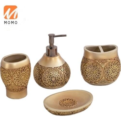 Deluxe Design durable Beige Gold Resin Bathroom Accessory Set for hotel