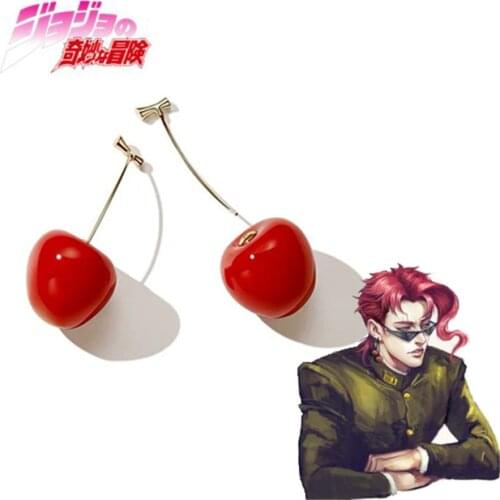 Anime JoJos Bizarre Adventure Cosplay Earrings Kakyoin Noriaki Cherry Drop Earrings for Women Men Jewelry Cosplay Accessories