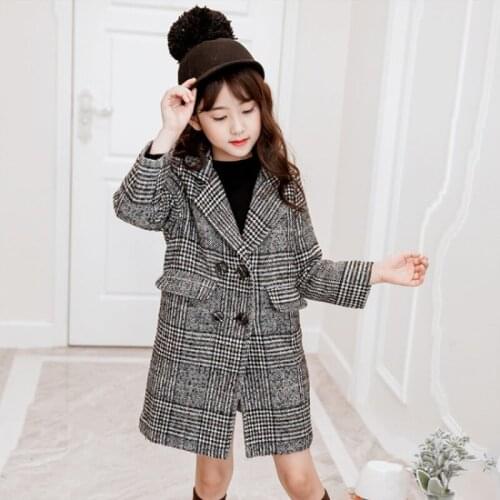 Woolen Girls Babys Kids Coat Jacket 2021 Vintage Warm Thicken Winter Autumn Cotton Pocket Buttons Outerwear Childrens Cloth