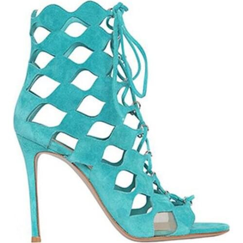 Skyblue peep toe cut-out high heel sandals fashion strappy shoes woman custom gladiator sandals summer boots party shoes wo