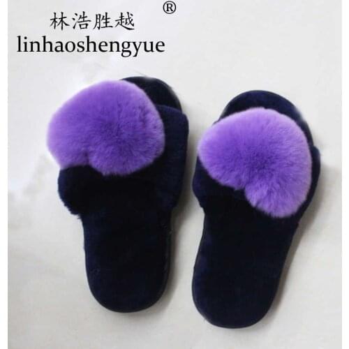 Linhaoshenyue 2020 hot real rabbit and Cashmere Slipper for women home shoes Suitable for winter and autumn