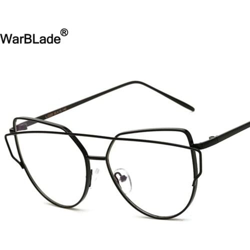 2018 Cat Eye Glasses Frame Women Brand Designer Twin-Beams Metal Eyeglasses Frame Clear Fashion Glasses Drop Ship WarBLade