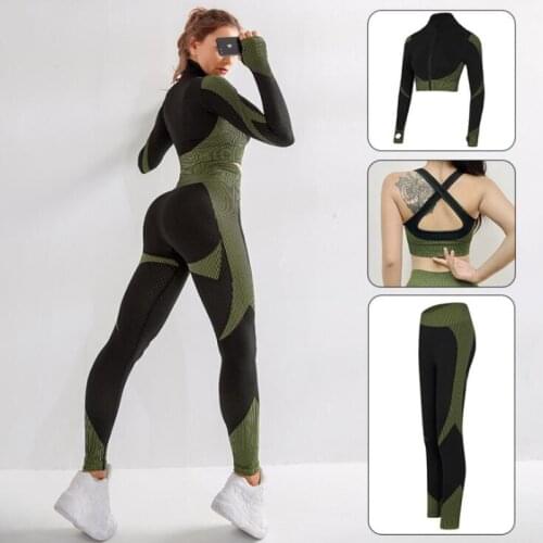 Seamless Women Yoga 3 Sets Female Sport Gym suits Wear Running Clothes women Fitness Sport Yoga Suit Long Sleeve yoga clothing