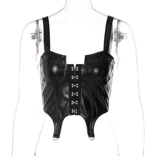 Women Shiny PU Leather Asymmetric Hem Vest Crop Top Female Sleeveless Backless Sexy Ladies Lingerie Exotic Tanks Camisole