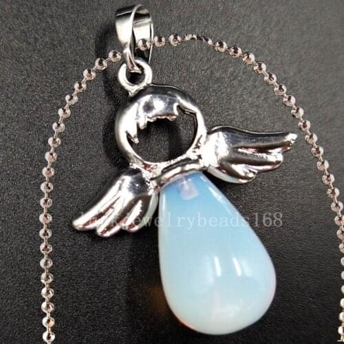Free Shipping Women Fashion Jewelry Opalite Opal Water Drop Art Necklace With Chain 1pcs C5535n