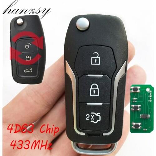 3 Button 433MHz Remote Key For Ford Focus Fiesta C Max S Max Galaxy Mondeo Modified Car Flip Folding Key Chip 4D63 HU101 Blade