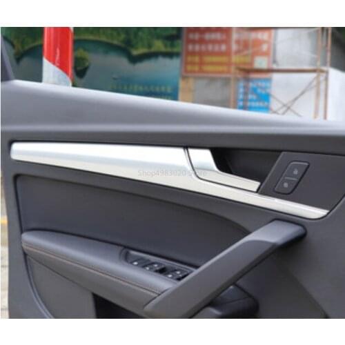 Car inner cover detector abs chrome/carbon fibre Door trim Strip Body stick frame handle bowl 4pcs For Audi Q5 Q5L 2018 2019