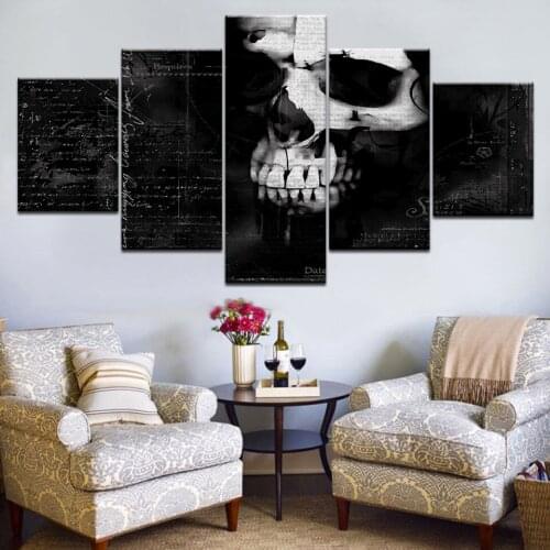 The black skull 5 Panel/piece HD Print modern art painting wall posters Canvas For home living room decoration