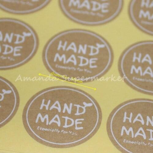 600pcs/lot 35*35mm 3.5cm Round White Hand Made Stickers Kraft Label Sticker DIY Handmade For Gift Cake Baking Sealing Sticker