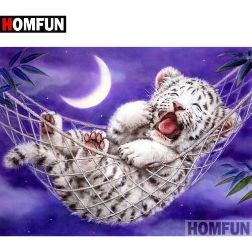 HOMFUN 5D DIY Diamond Painting Full Square/Round Drill "Animal tiger" 3D Embroidery Cross Stitch gift Home Decor A02314