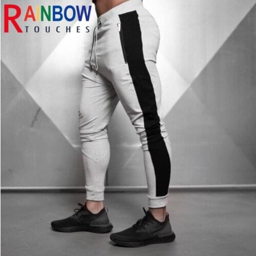 Rainbowtouches All Seasons Fitness Men New Style Casual Slim Zipper Pocket Printing Gym Sport Pencil Pants 100%Cotton