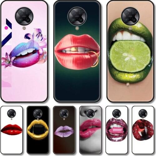 Colorful lips Phone Case For xiaomi M2 C3 X3 F2 Lite NFC 6 5 x Poco k30 Pro Anime Black Cover Silicone Back Pretty tpu