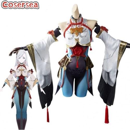 Cosersea Game Genshin Impact Shenhe Shen li Cosplay Costume For Women Top Jumpsuit Outfit Halloween Full Set